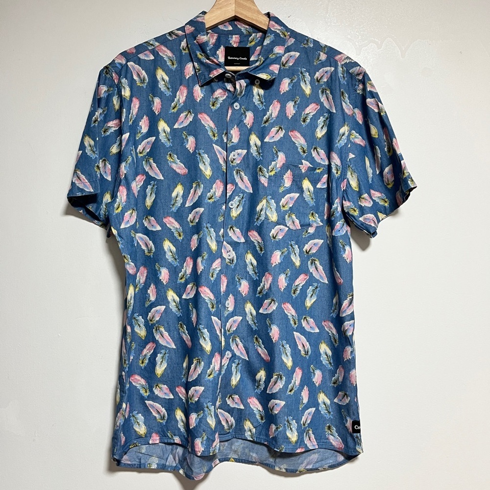 Barney Cools Feather Print Short Sleeve Shirt - Blue - Size M